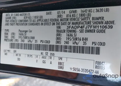 2015 Ford Fiesta Titanium from USA, damaged, VIN 3FADP4FJ7FM110639